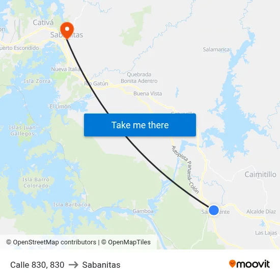 Calle 830, 830 to Sabanitas map