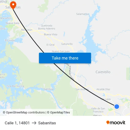 Calle 1, 14801 to Sabanitas map
