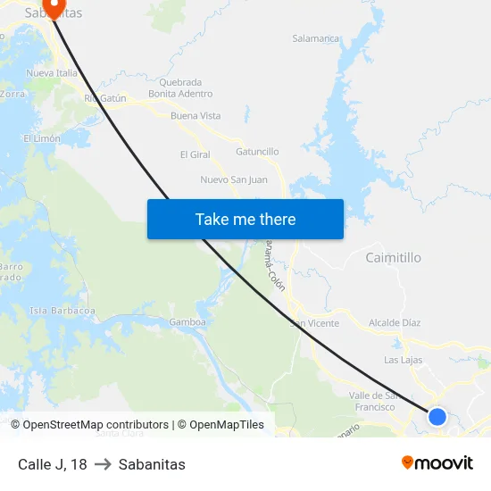 Calle J, 18 to Sabanitas map