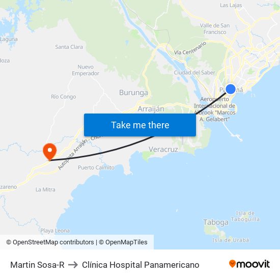 Martin Sosa-R to Clínica Hospital Panamericano map