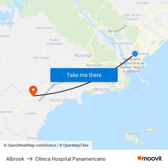 Albrook to Clínica Hospital Panamericano map