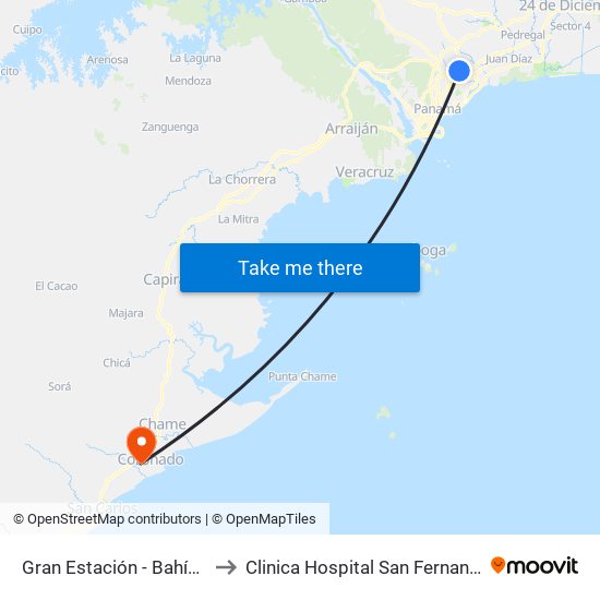 Gran Estación - Bahía A to Clinica Hospital San Fernando map