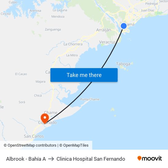 Albrook - Bahía A to Clinica Hospital San Fernando map