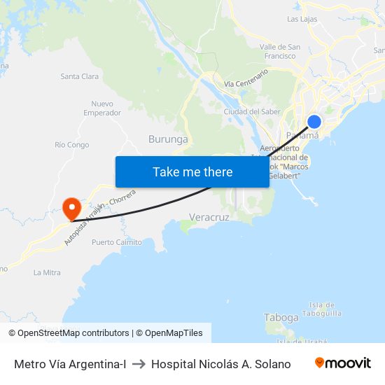 Metro Vía Argentina-I to Hospital Nicolás A. Solano map