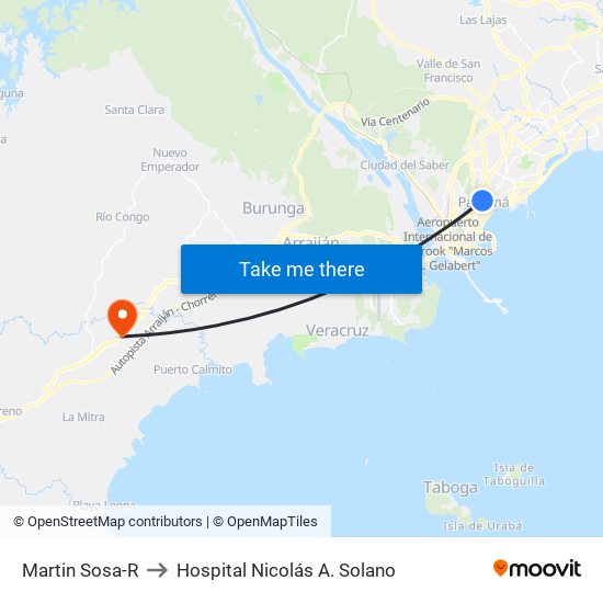 Martin Sosa-R to Hospital Nicolás A. Solano map