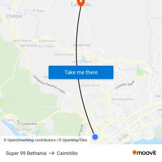 Super 99 Bethania to Caimitillo map