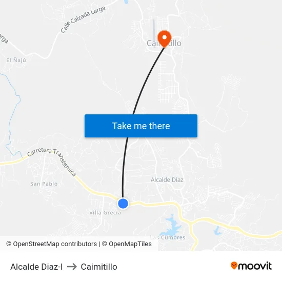Alcalde Diaz-I to Caimitillo map