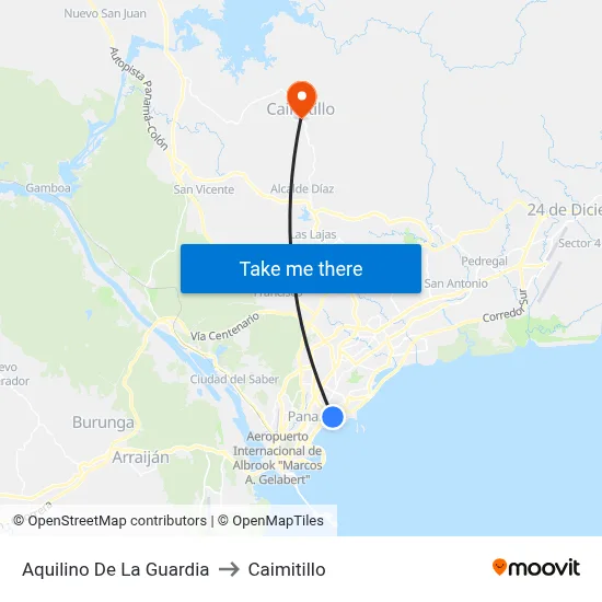 Aquilino De La Guardia to Caimitillo map