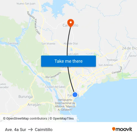 Ave. 4a Sur to Caimitillo map