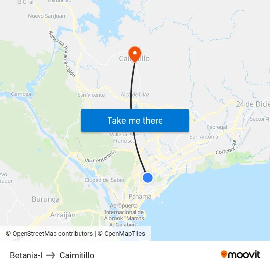 Betania-I to Caimitillo map