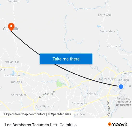 Los Bomberos Tocumen-I to Caimitillo map