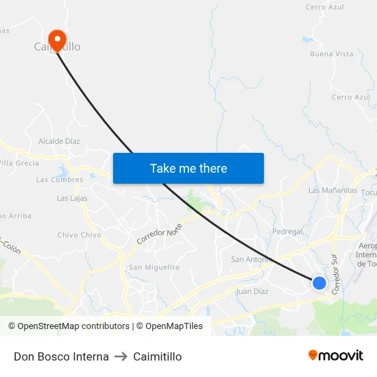 Don Bosco Interna to Caimitillo map