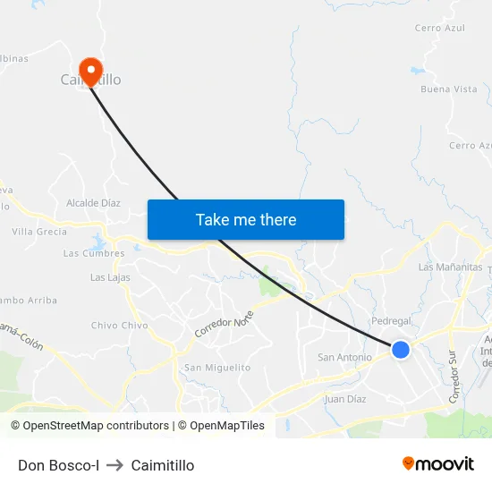 Don Bosco-I to Caimitillo map