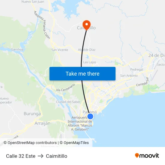 Calle 32 Este to Caimitillo map