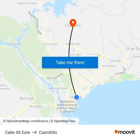 Calle 45 Este to Caimitillo map