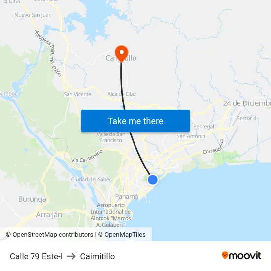 Calle 79 Este-I to Caimitillo map