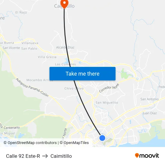 Calle 92 Este-R to Caimitillo map