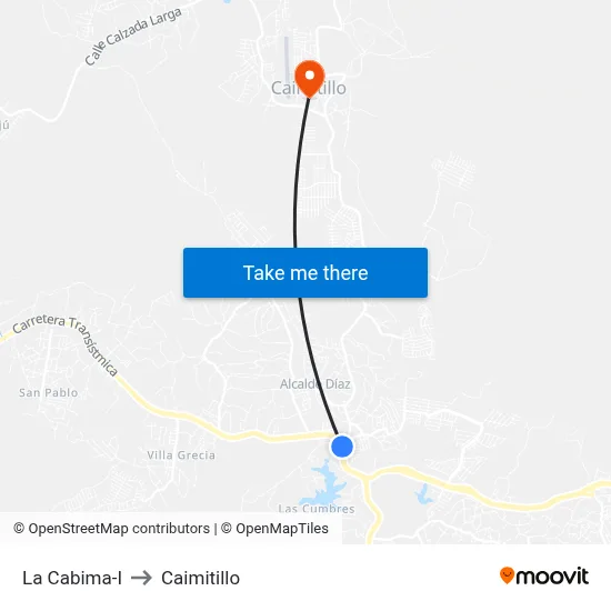 La Cabima-I to Caimitillo map