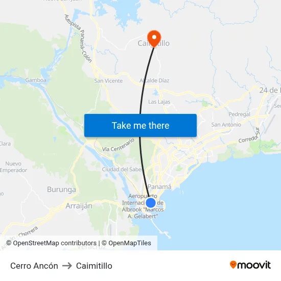 Cerro Ancón to Caimitillo map