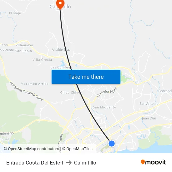 Entrada Costa Del Este-I to Caimitillo map