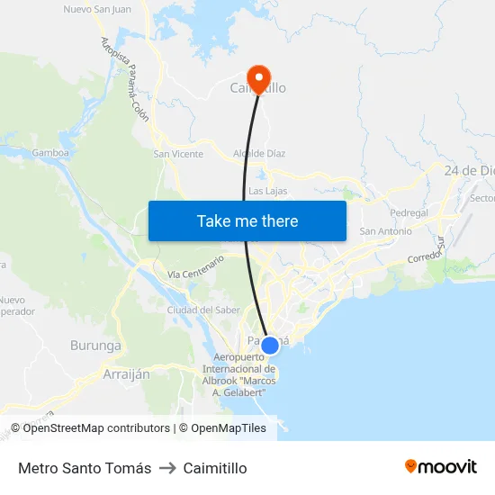 Metro Santo Tomás to Caimitillo map