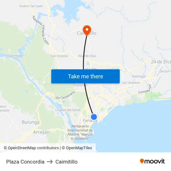 Plaza Concordia to Caimitillo map