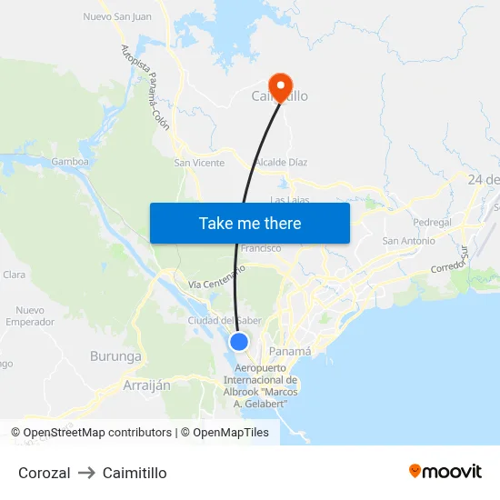 Corozal to Caimitillo map