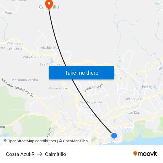 Costa Azul-R to Caimitillo map
