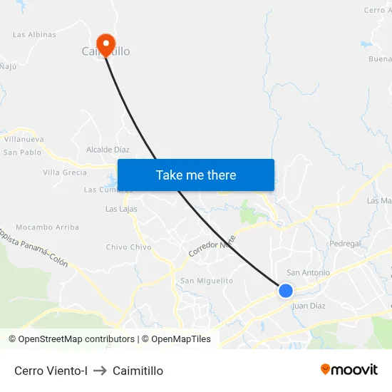 Cerro Viento-I to Caimitillo map