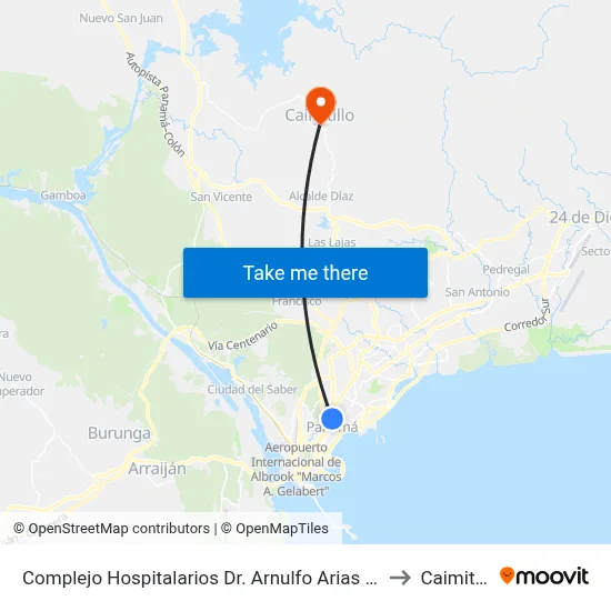 Complejo Hospitalarios Dr. Arnulfo Arias Madrid to Caimitillo map