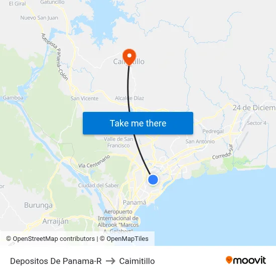 Depositos De Panama-R to Caimitillo map