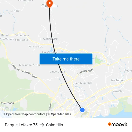 Parque Lefevre 75 to Caimitillo map