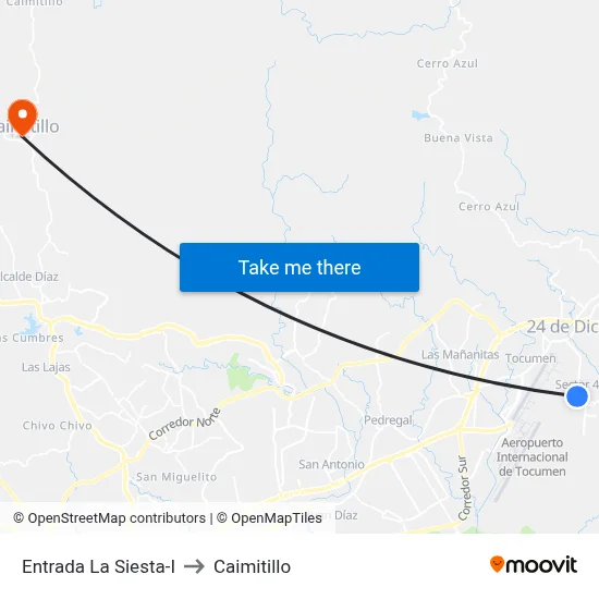 Entrada La Siesta-I to Caimitillo map