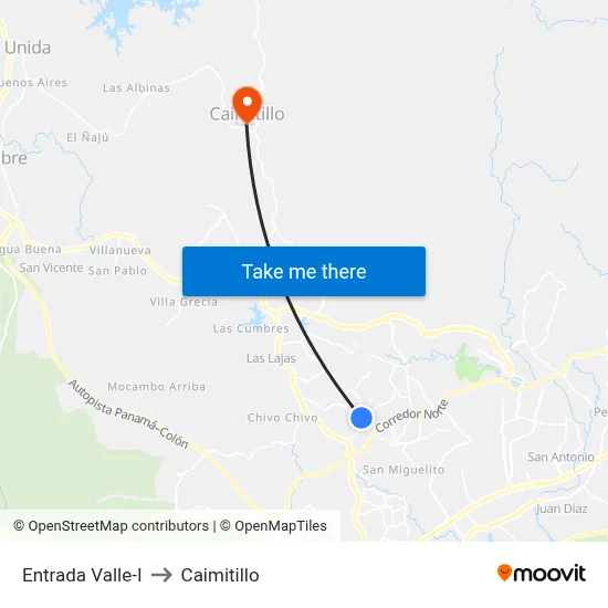 Entrada Valle-I to Caimitillo map