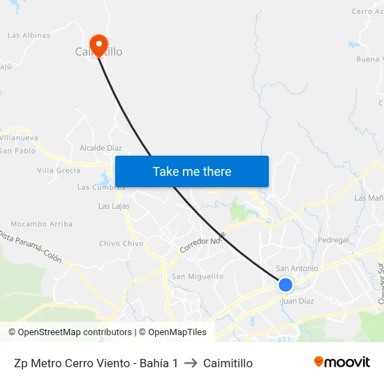 Zp Metro Cerro Viento - Bahía 1 to Caimitillo map