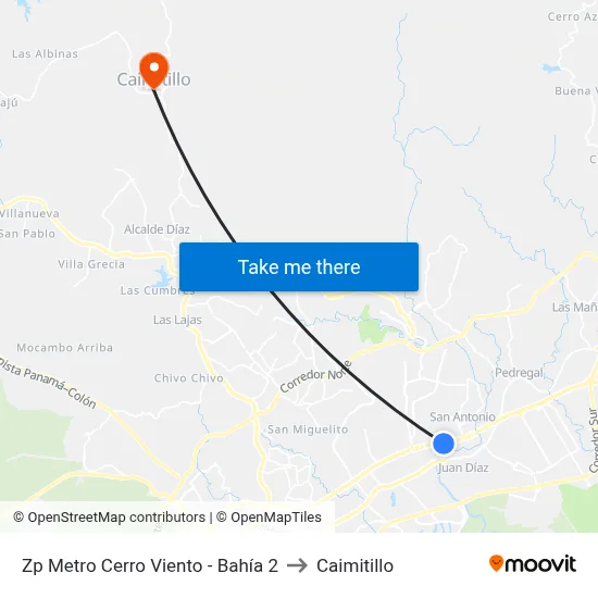 Zp Metro Cerro Viento - Bahía 2 to Caimitillo map