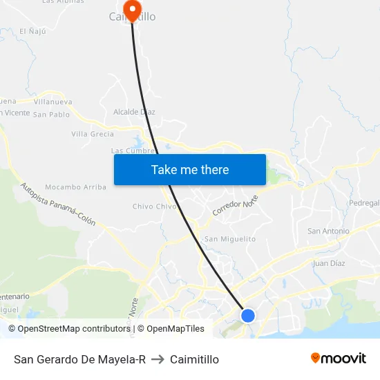 San Gerardo De Mayela-R to Caimitillo map