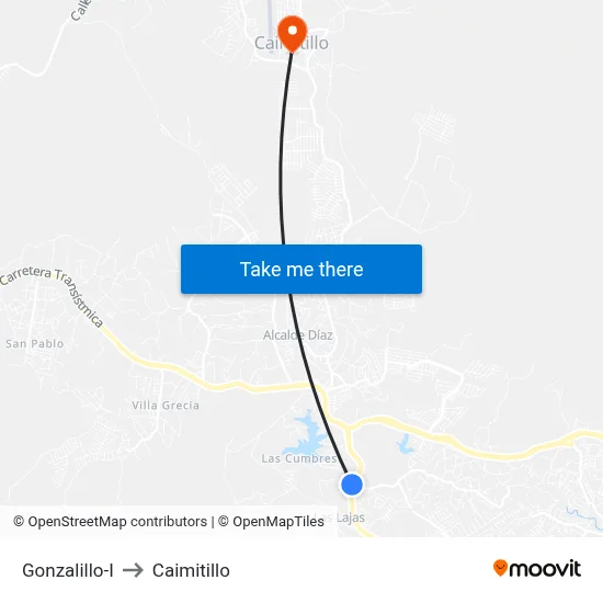 Gonzalillo-I to Caimitillo map