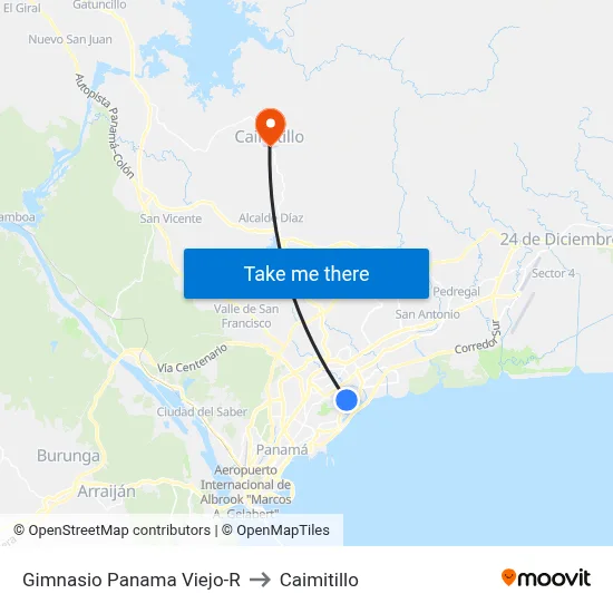 Gimnasio Panama Viejo-R to Caimitillo map