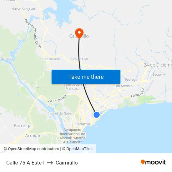 Calle 75 A Este-I to Caimitillo map