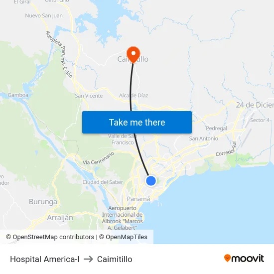 Hospital America-I to Caimitillo map