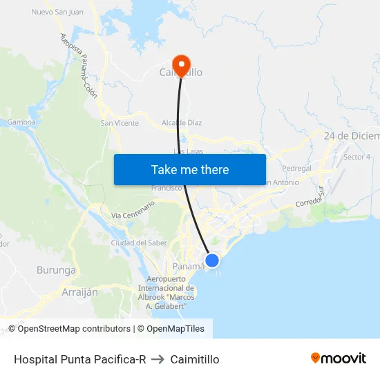 Hospital Punta Pacifica-R to Caimitillo map