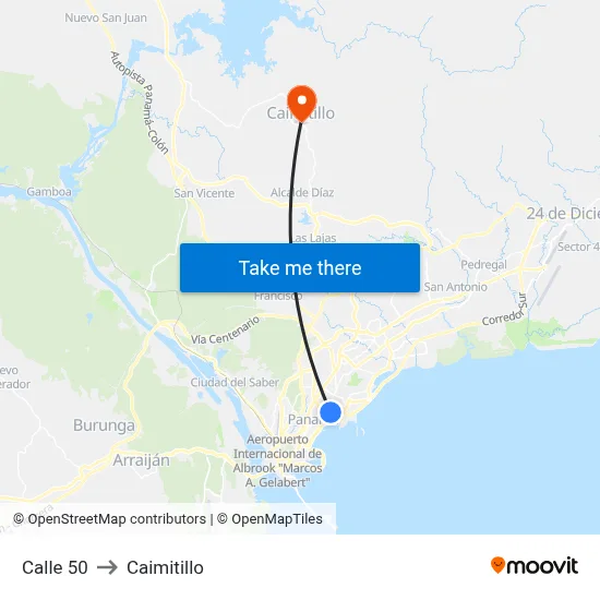 Calle 50 to Caimitillo map