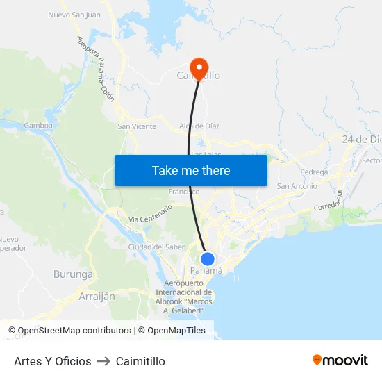 Artes Y Oficios to Caimitillo map