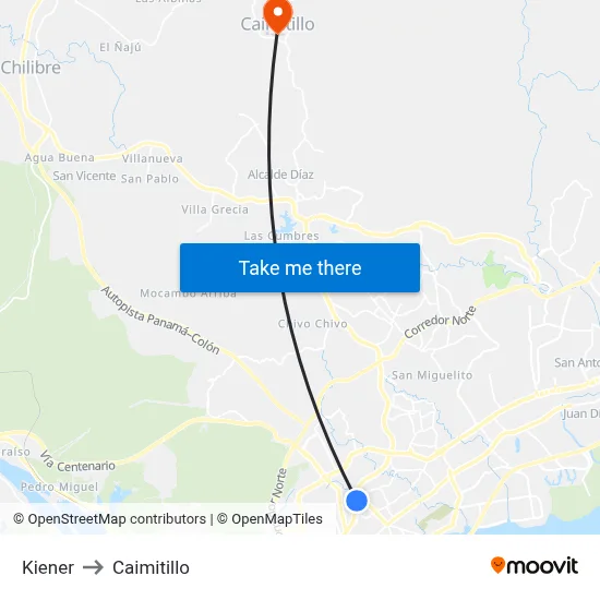 Kiener to Caimitillo map