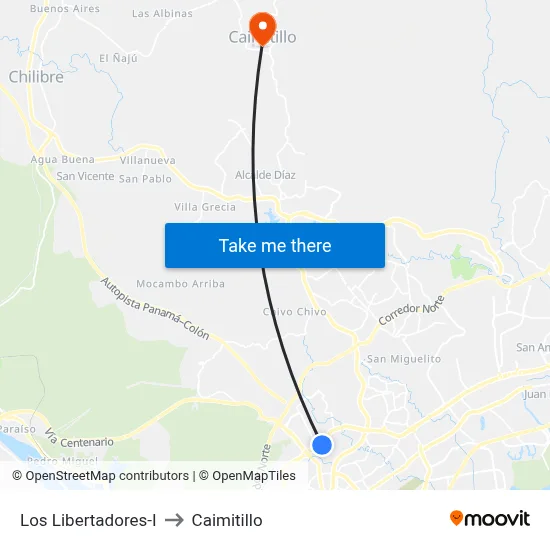 Los Libertadores-I to Caimitillo map