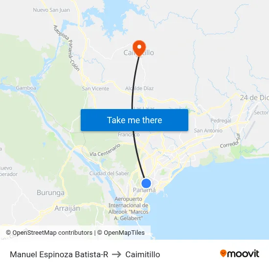 Manuel Espinoza Batista-R to Caimitillo map
