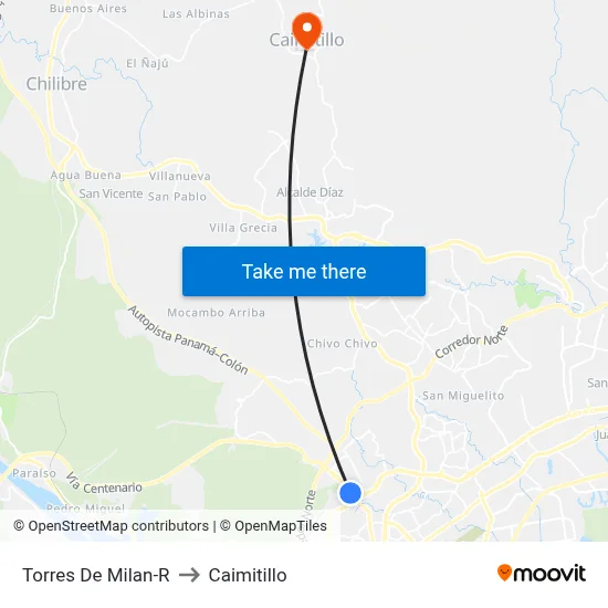 Torres De Milan-R to Caimitillo map