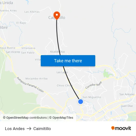 Los Andes to Caimitillo map