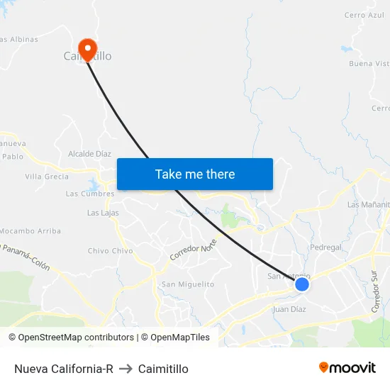 Nueva California-R to Caimitillo map